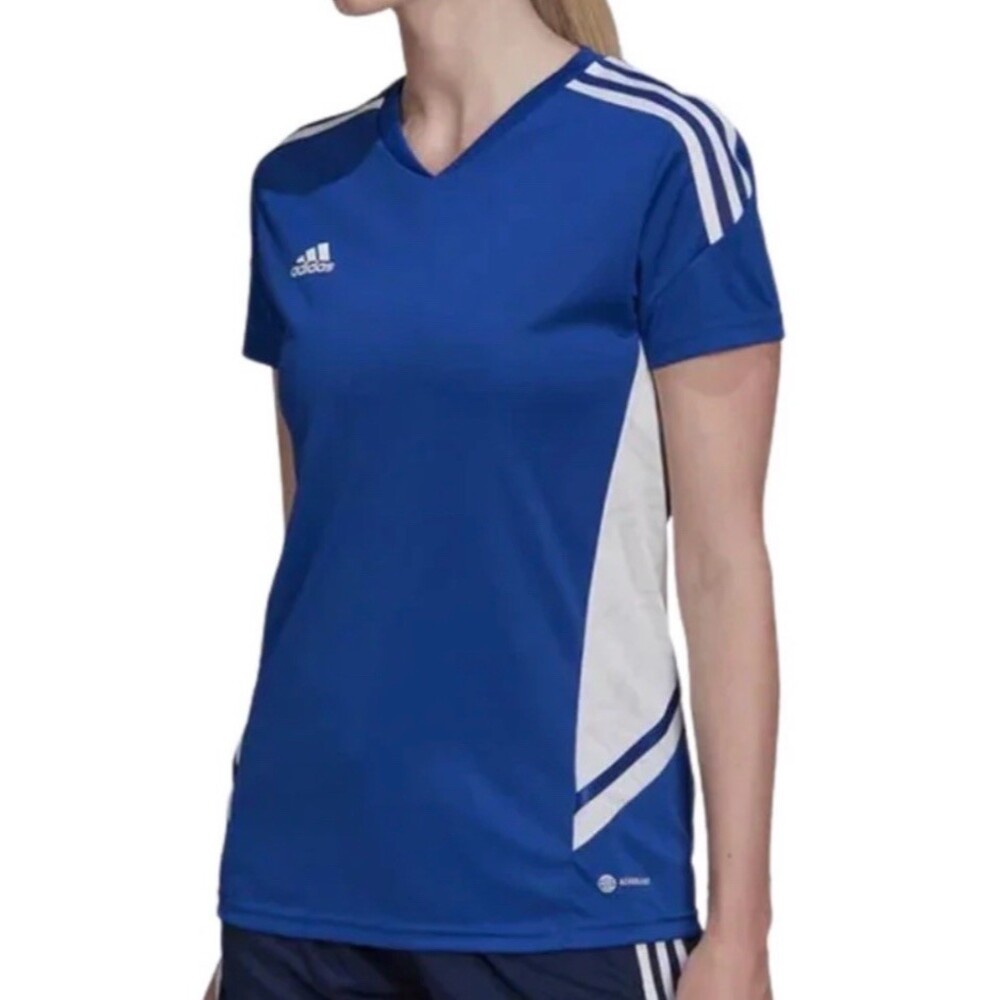 adidas Condivo 22 Womens Soccer Jersey Blue/White V-Neck Size M AEROREADY